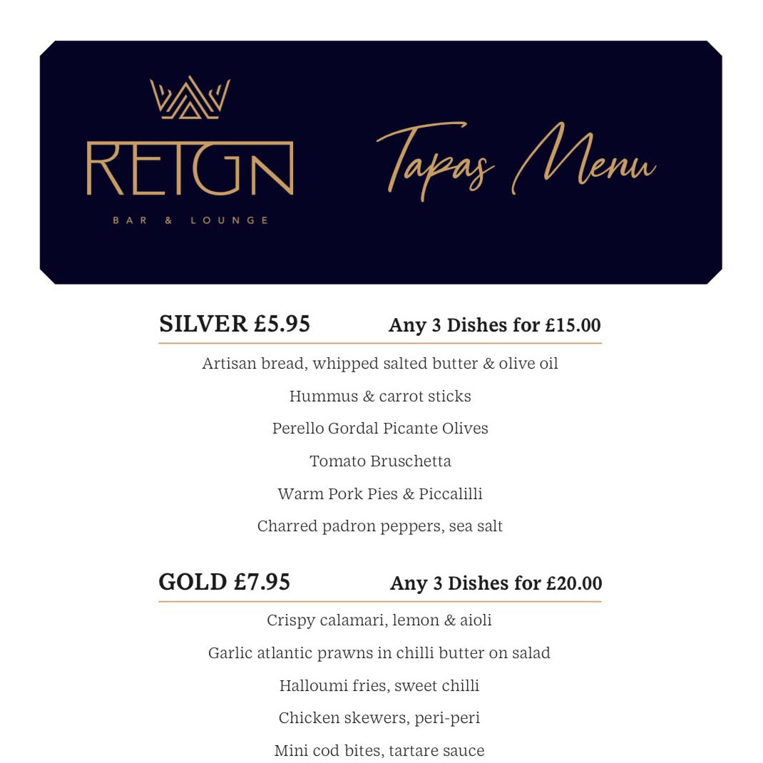 Tapas menu image for Reign Bar and Lounge